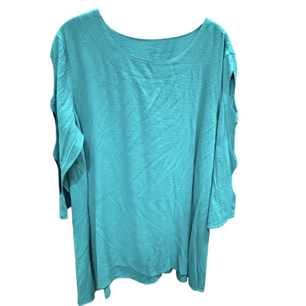 Ali Miles Womens Teal Blue Crinkle Textured Cutout Sleeve Scoop Neck Tunic Top L